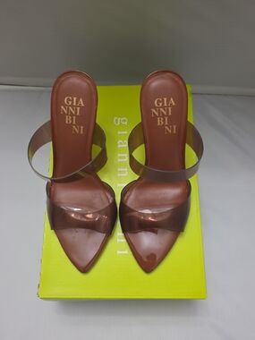 Gianni Bini Brown Pointed PVC-Strap Mules